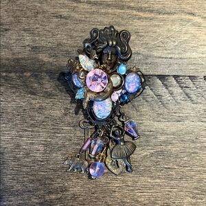 Vintage Style Brooch with Pink and Blue Accents